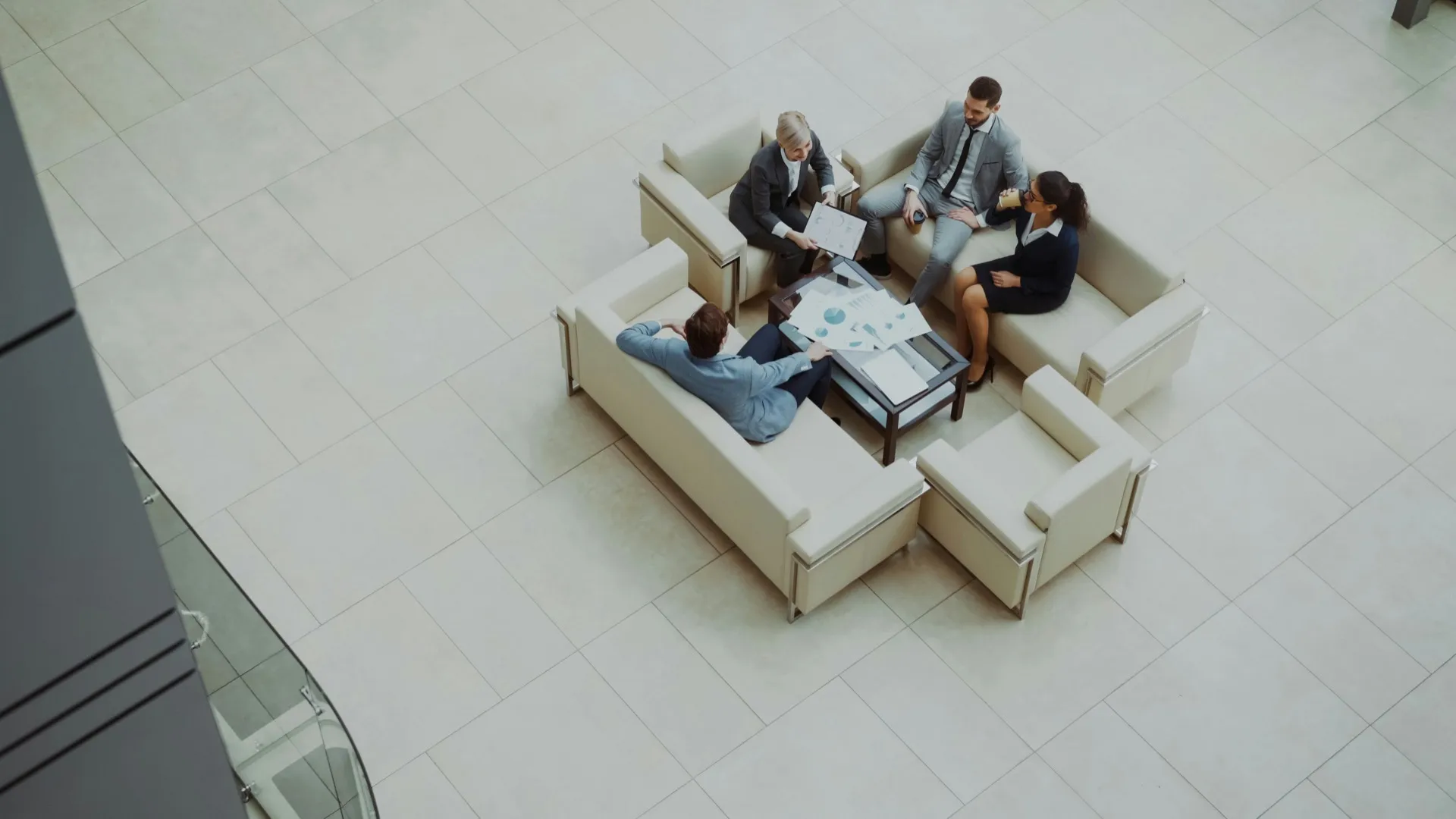 Business meeting overhead view